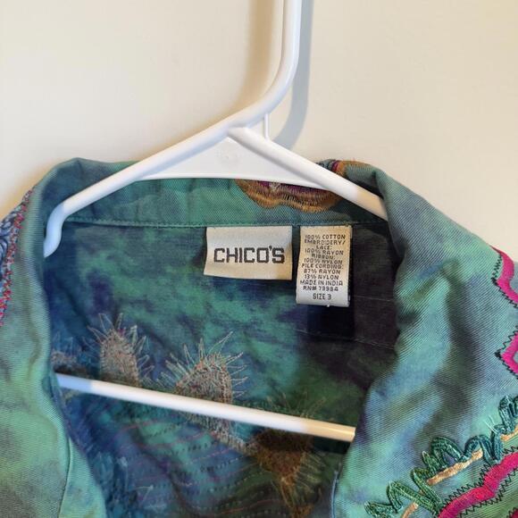 * Vintage Chico's Embroidered Multicolor Cotton Vest Size 3 (XL) Boho - Picture 2 of 3